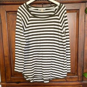 Michael Kors Breton Striped Olive White long tunic long sleeves Coastal Size L